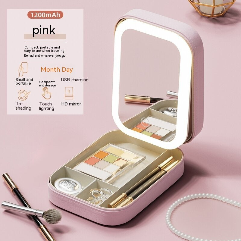 Makeup Storage Box With LED Light Mirror Portable